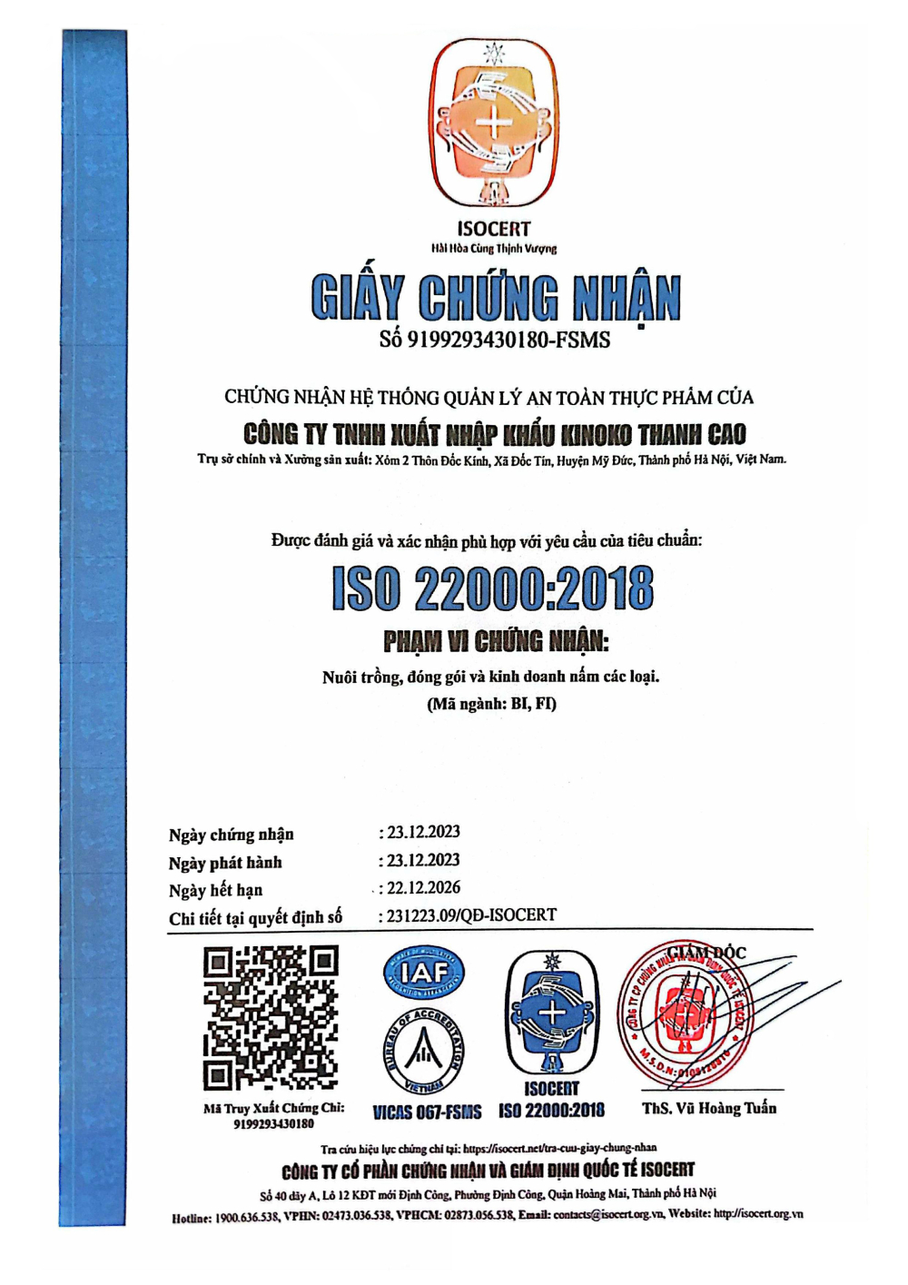 Chứng nhận
ISO 22000:2018